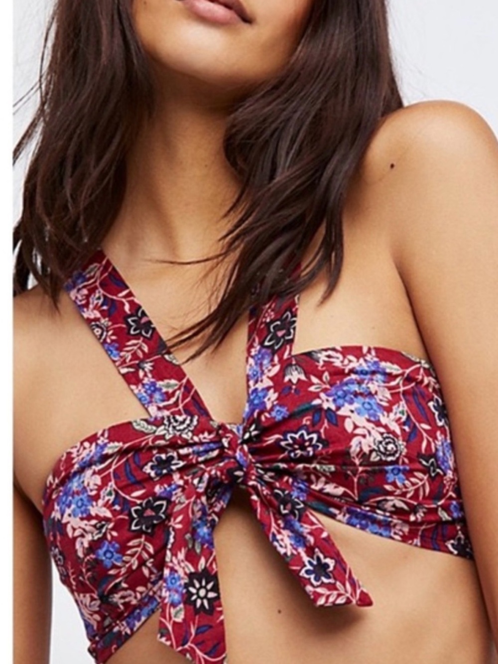 Free People Intimately Maroon Floral Tie-Front Bandeau